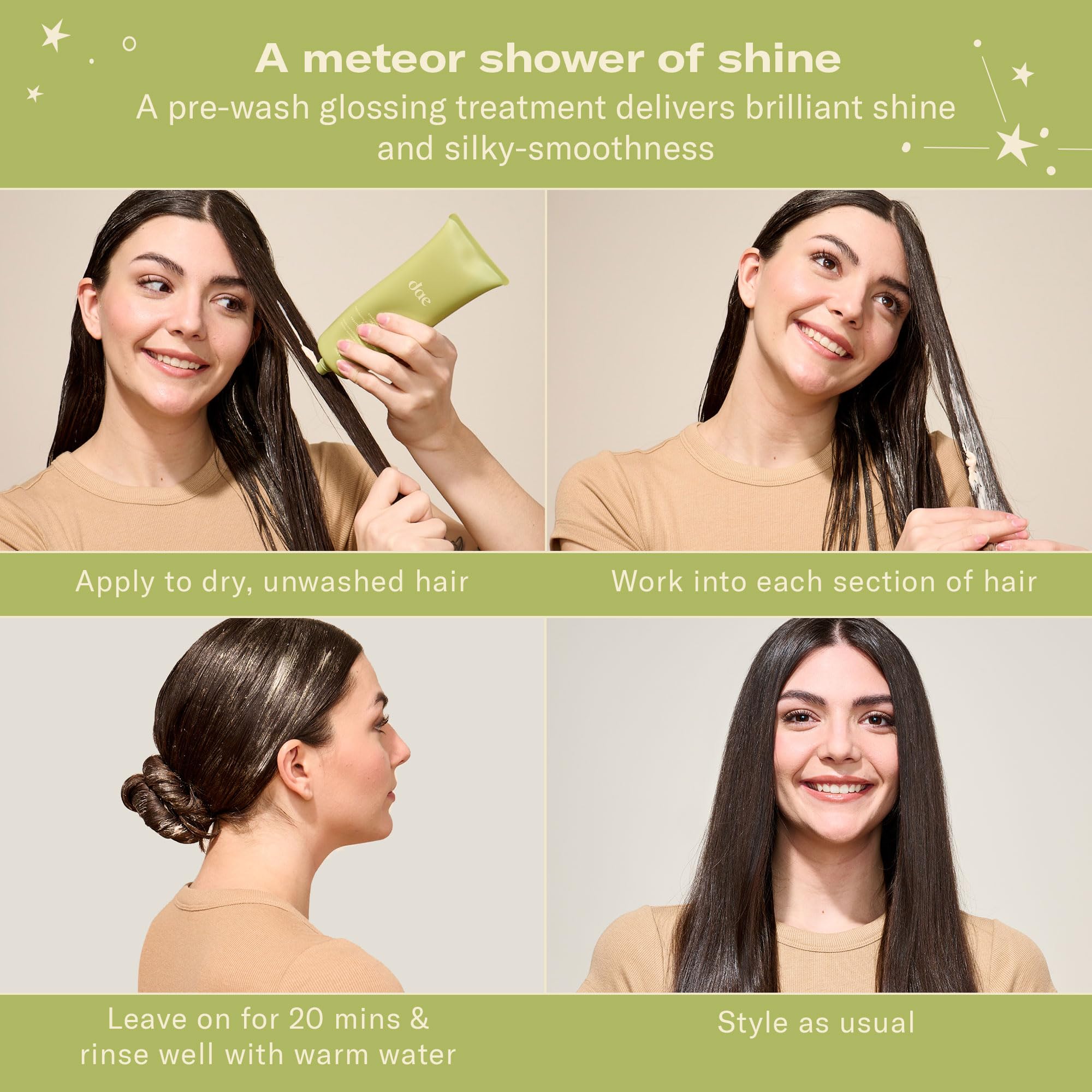 DAE Stargloss hair application demonstrates frizz control and hydration benefits