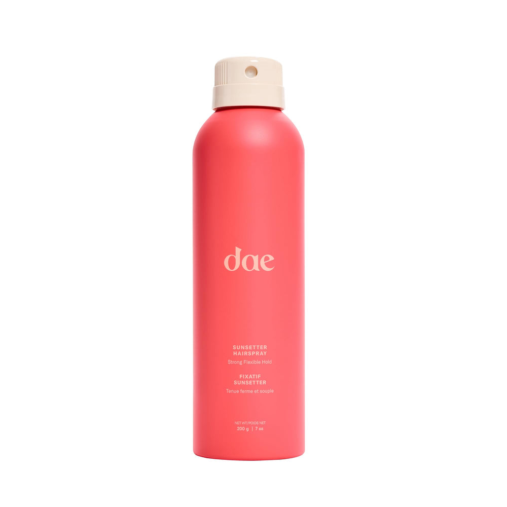DAE Sunsetter strong hold hairspray bottle for all day style and citrus scent