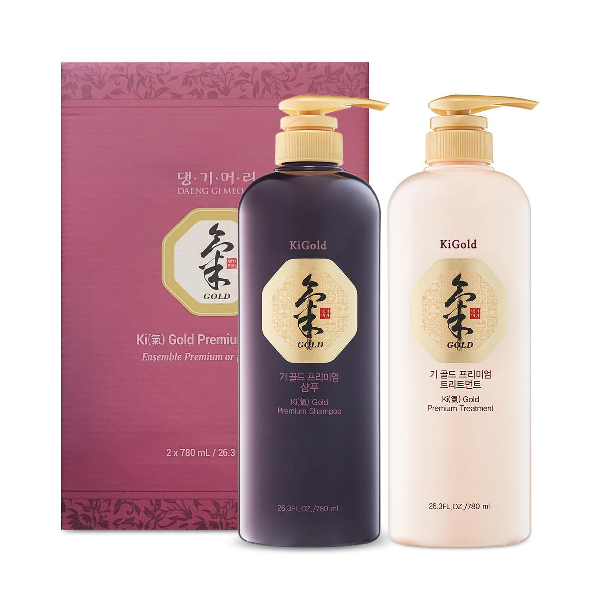 Daeng Gi Meo Ri Ki Gold Premium Shampoo bottle highlights scalp nourishment and moisture.