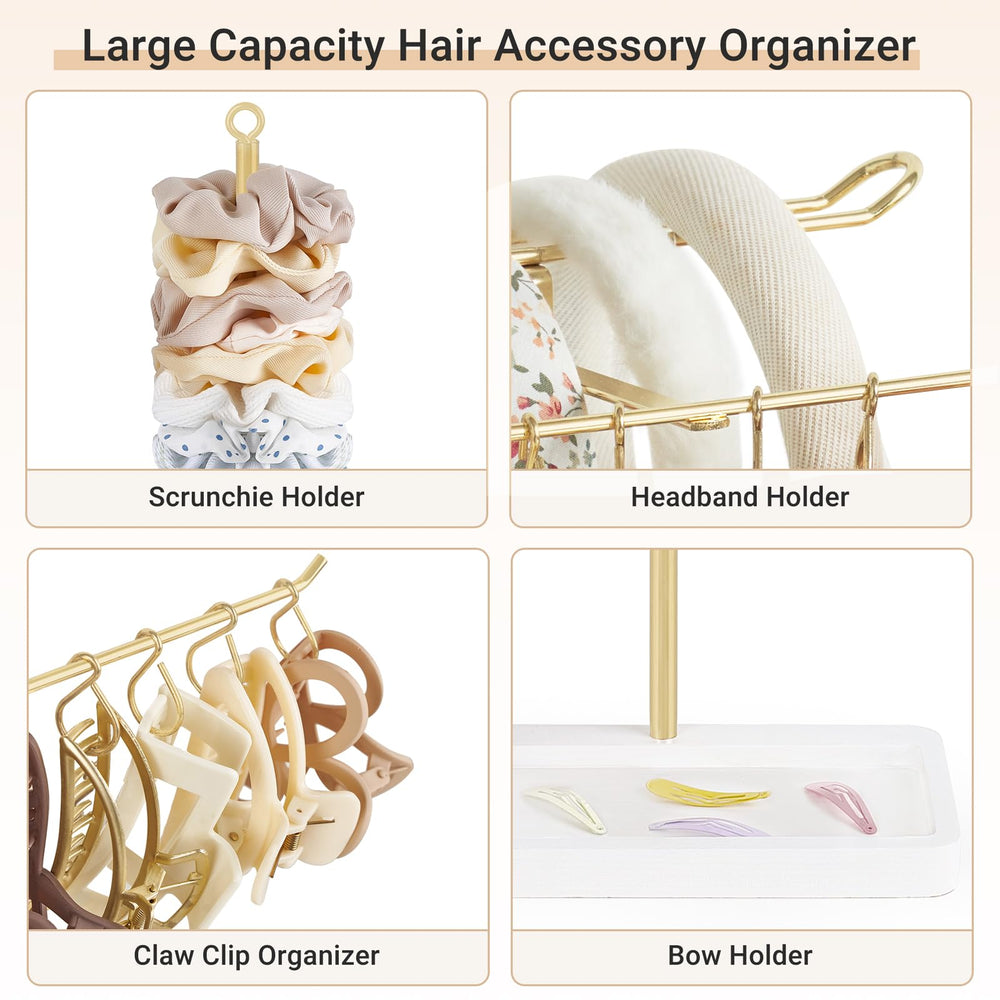 Dahey headband holder organizing hair accessories in gold for tidy spaces.