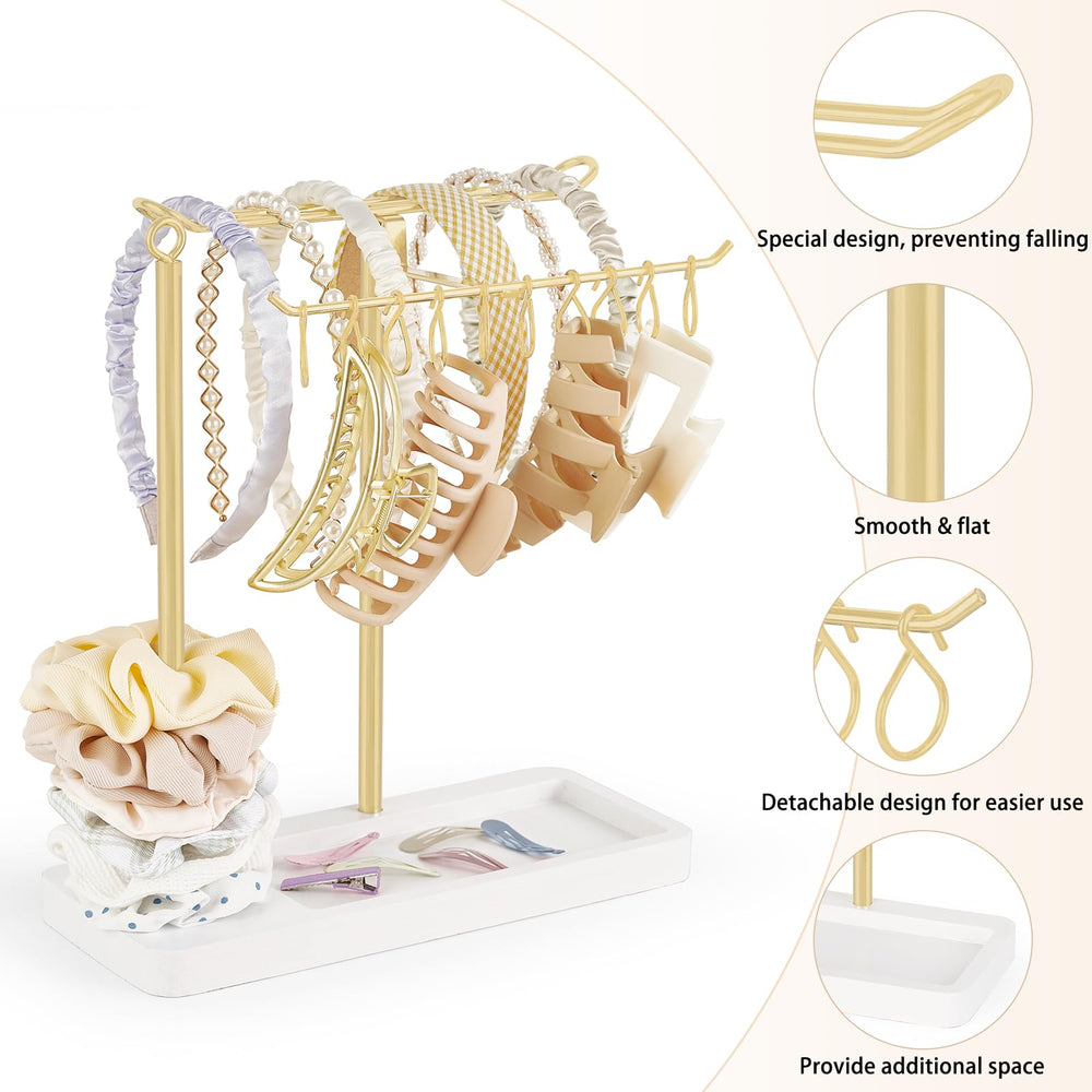 Dahey headband holder wood base detail gold finish adds warmth to decor.