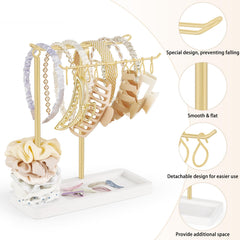 Dahey headband holder wood base detail gold finish adds warmth to decor.