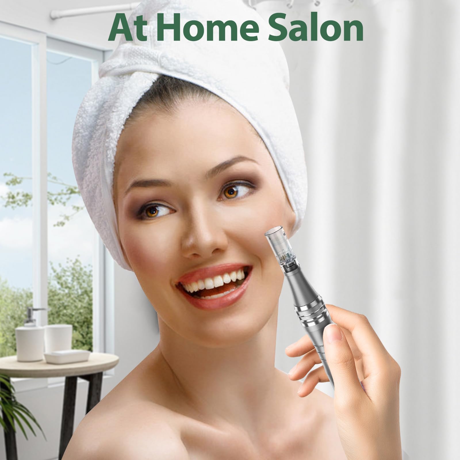 DAHOZE DermaStamp face-application scene illustrating easy at-home treatment