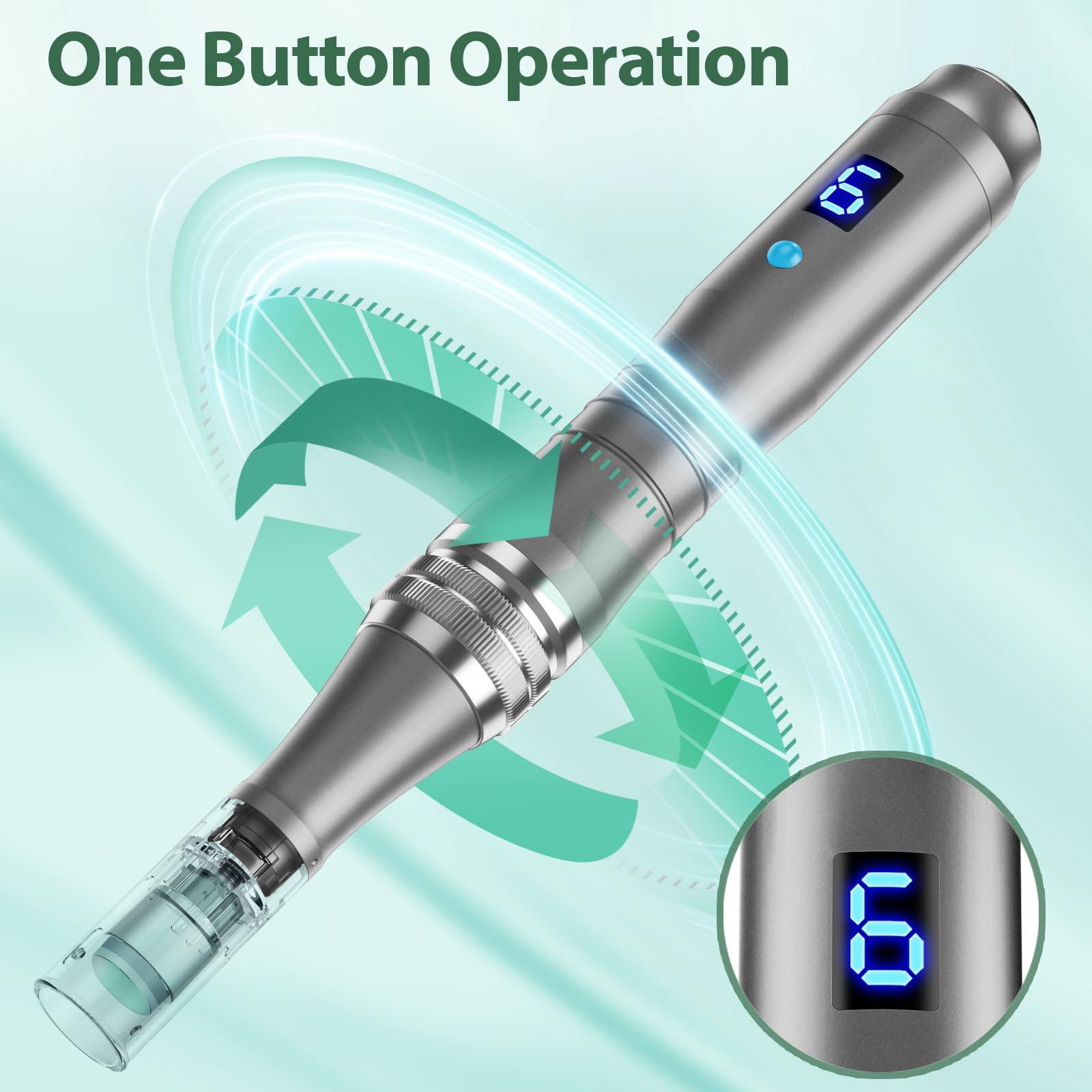 DAHOZE DermaStamp needle-detail shot emphasizing 0.25mm depth and safety