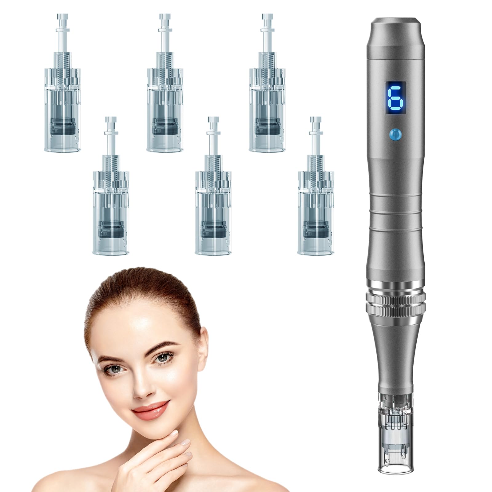 DAHOZE Microneedling Stamp Pen close-up with 0.25mm needles for at-home skincare.