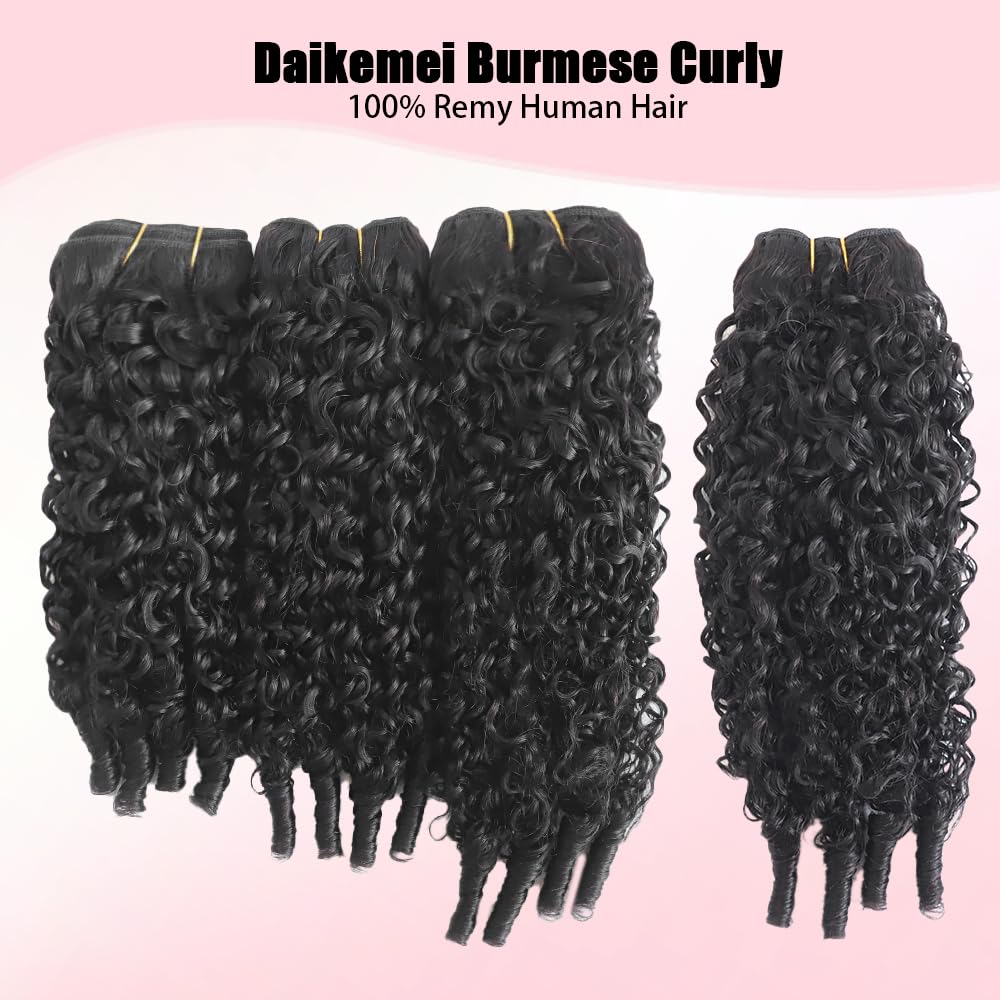 Daikemei Burmese curly bundles 18 inch natural black showcased on smooth hairline for realistic blending