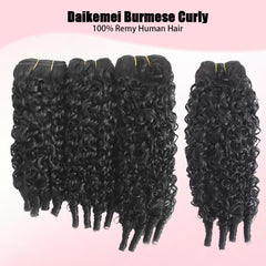 Daikemei Burmese curly bundles 18 inch natural black showcased on smooth hairline for realistic blending
