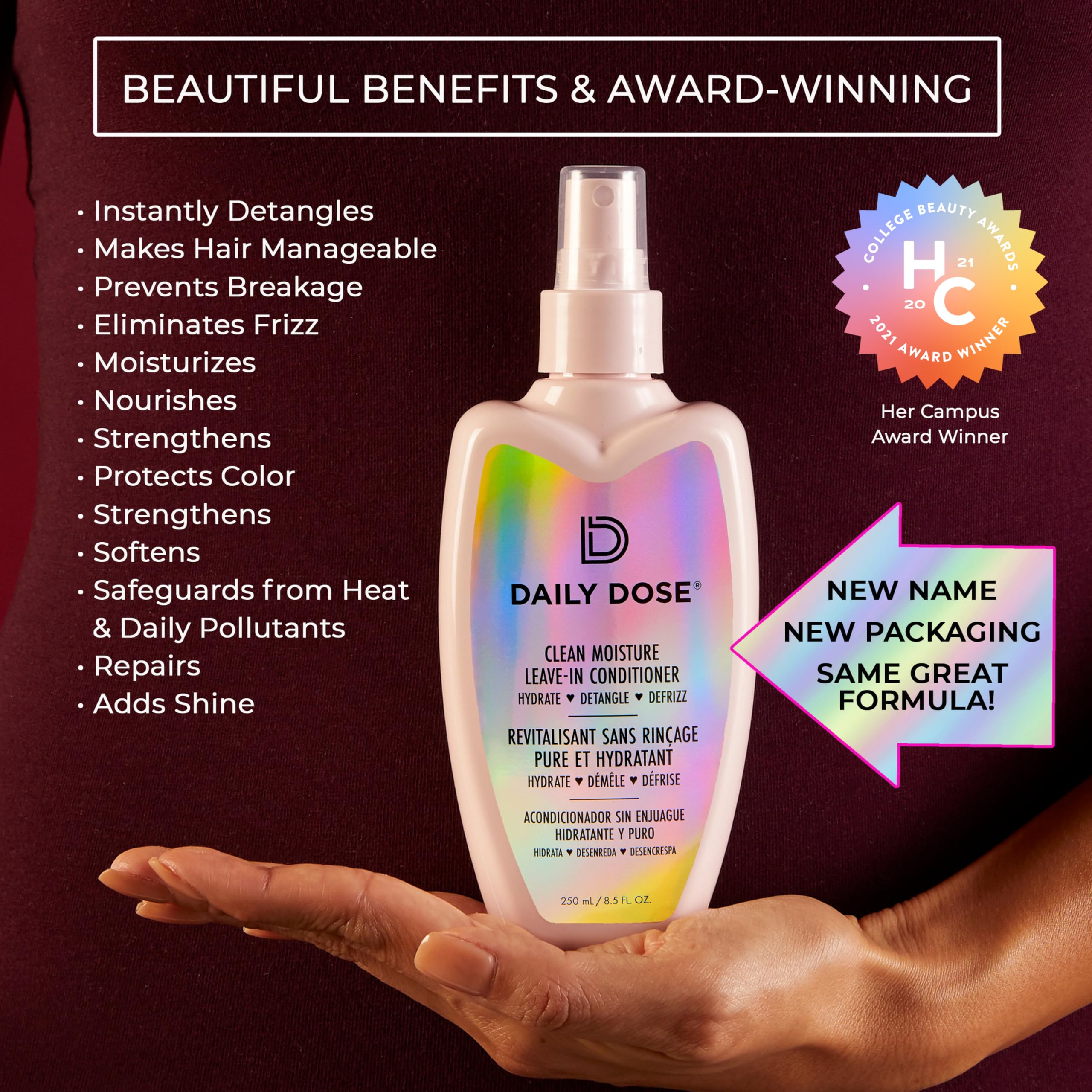 Daily Dose frizz-control and shine shot shows smoother hair with humidity control.