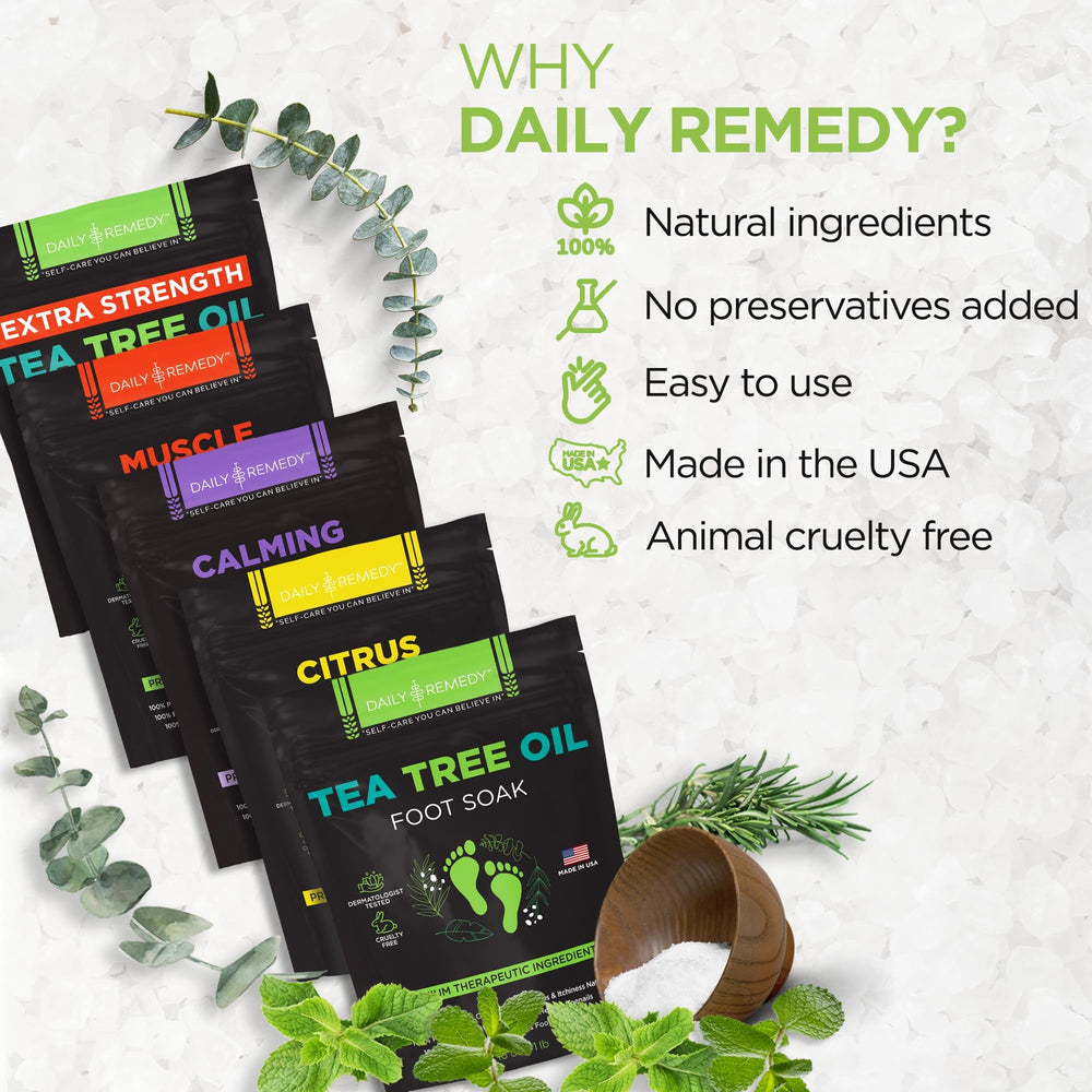 Daily Remedy foot soak with Dead Sea salts nourishes skin.