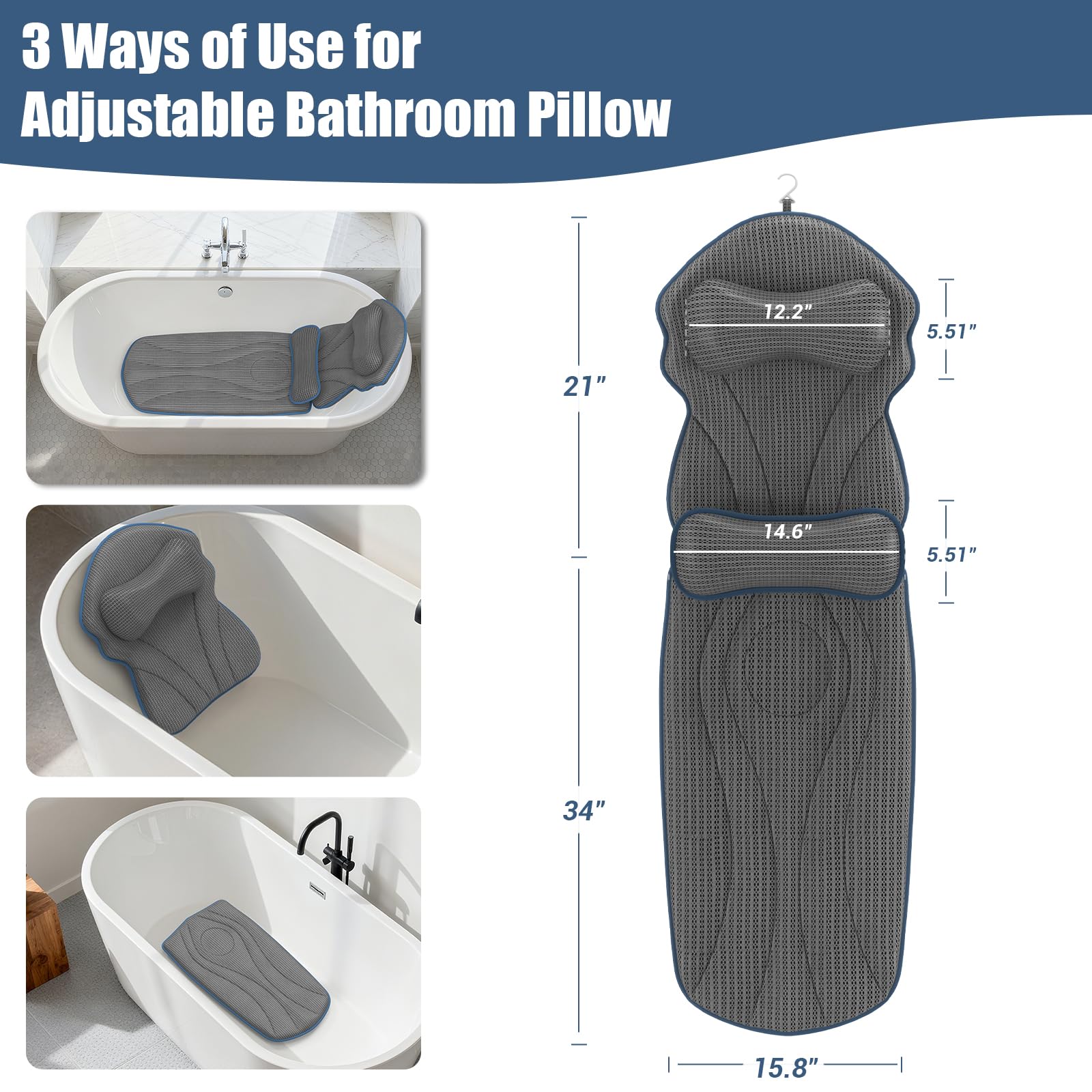 DaintyStar 5D air mesh bath pillow offers breathable cushioning for quick-dry comfort.
