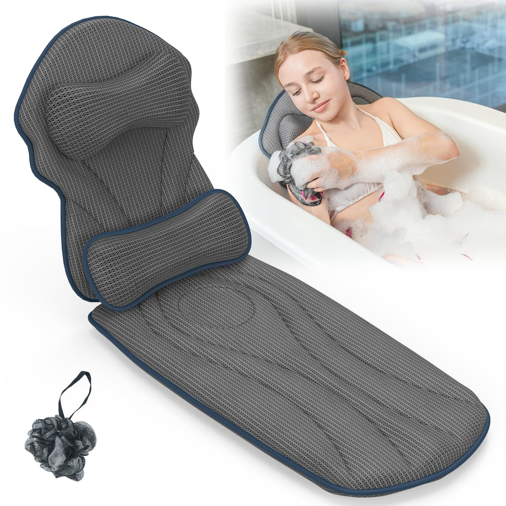 DaintyStar full-body bath pillow provides head and neck support for comfortable soaking.