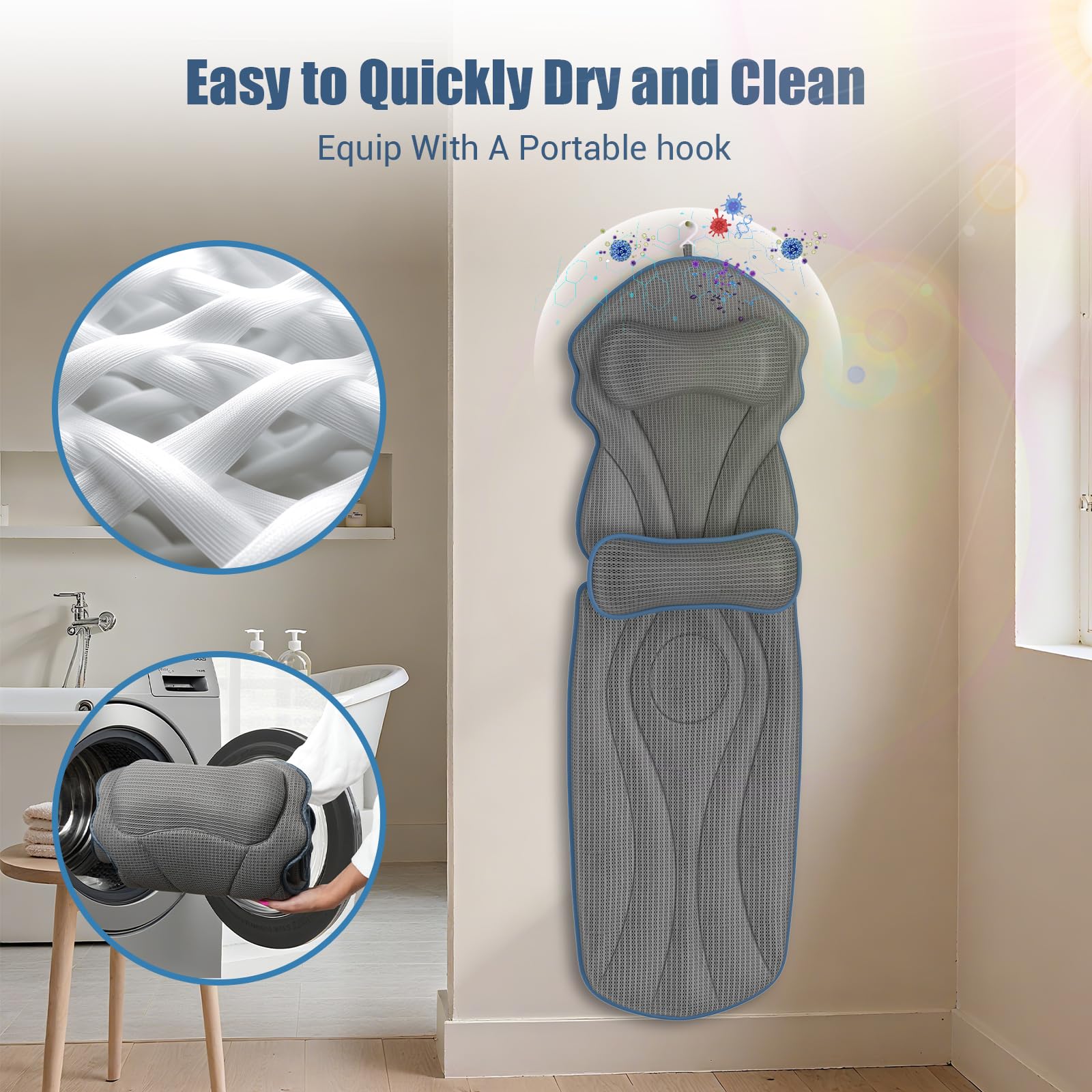DaintyStar universal-fit bath pillow adapts to many tub styles.