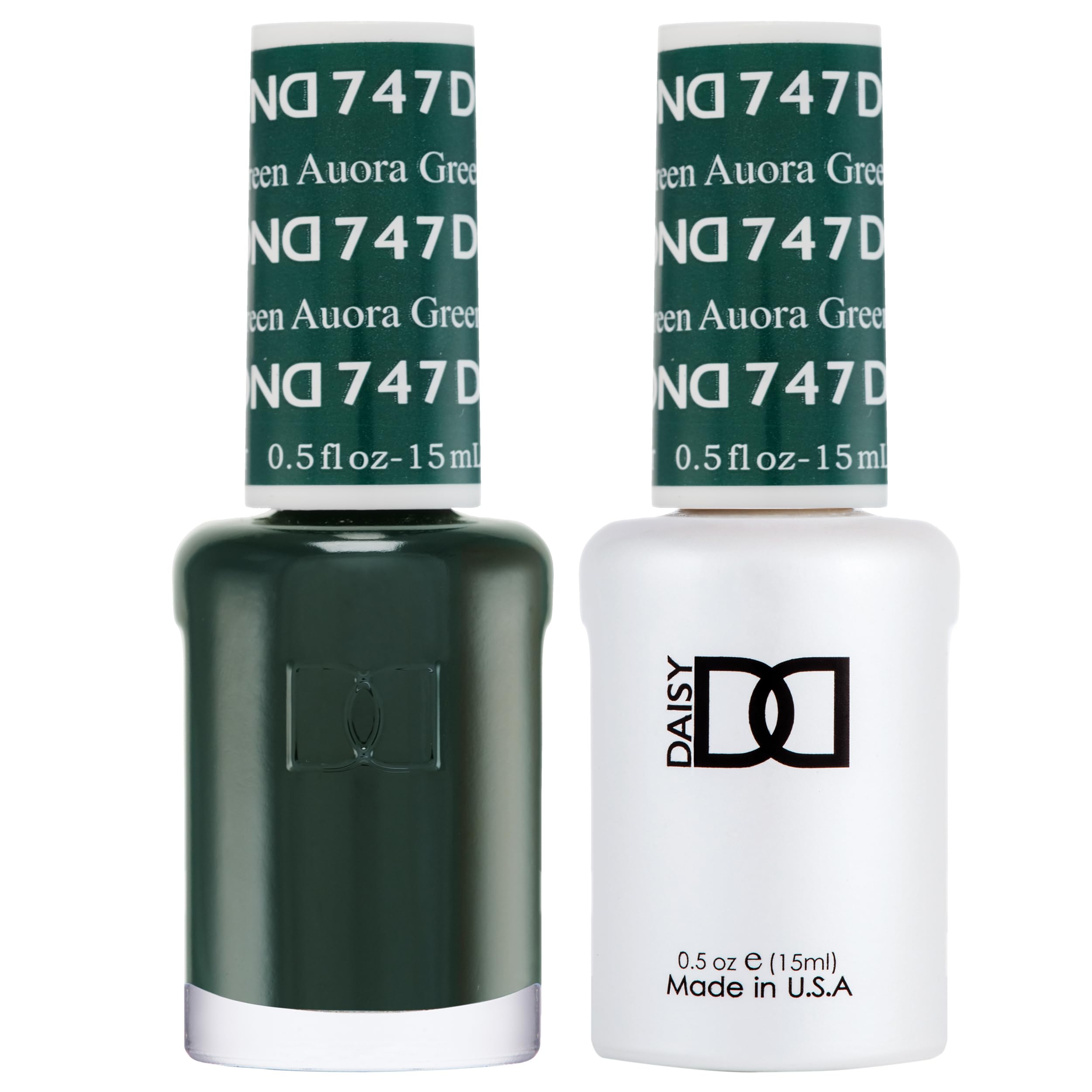 Daisy DND Auora Green gel polish bottle with jade jelly finish for lasting shine.