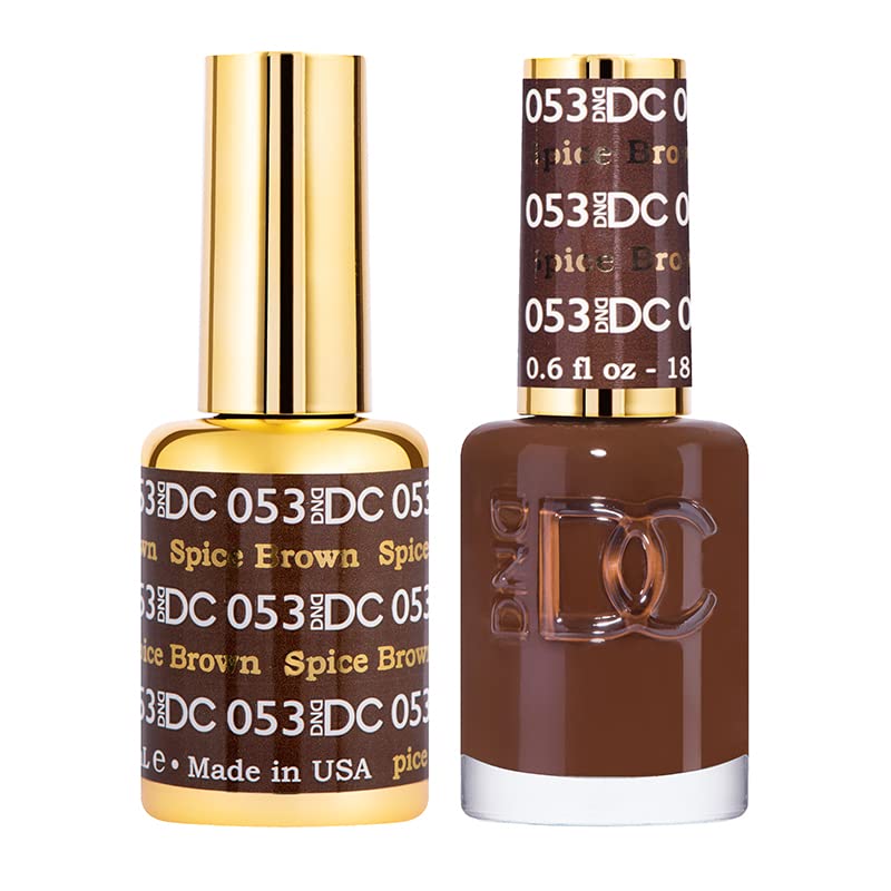 Daisy DND DC spiced brown gel bottle shows rich color for a glossy manicure.