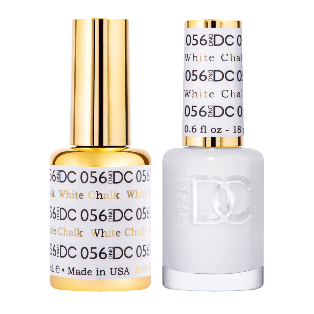 DAISY DND DND DC White Chalk 056 bottle and box for chip-free gel manicure.