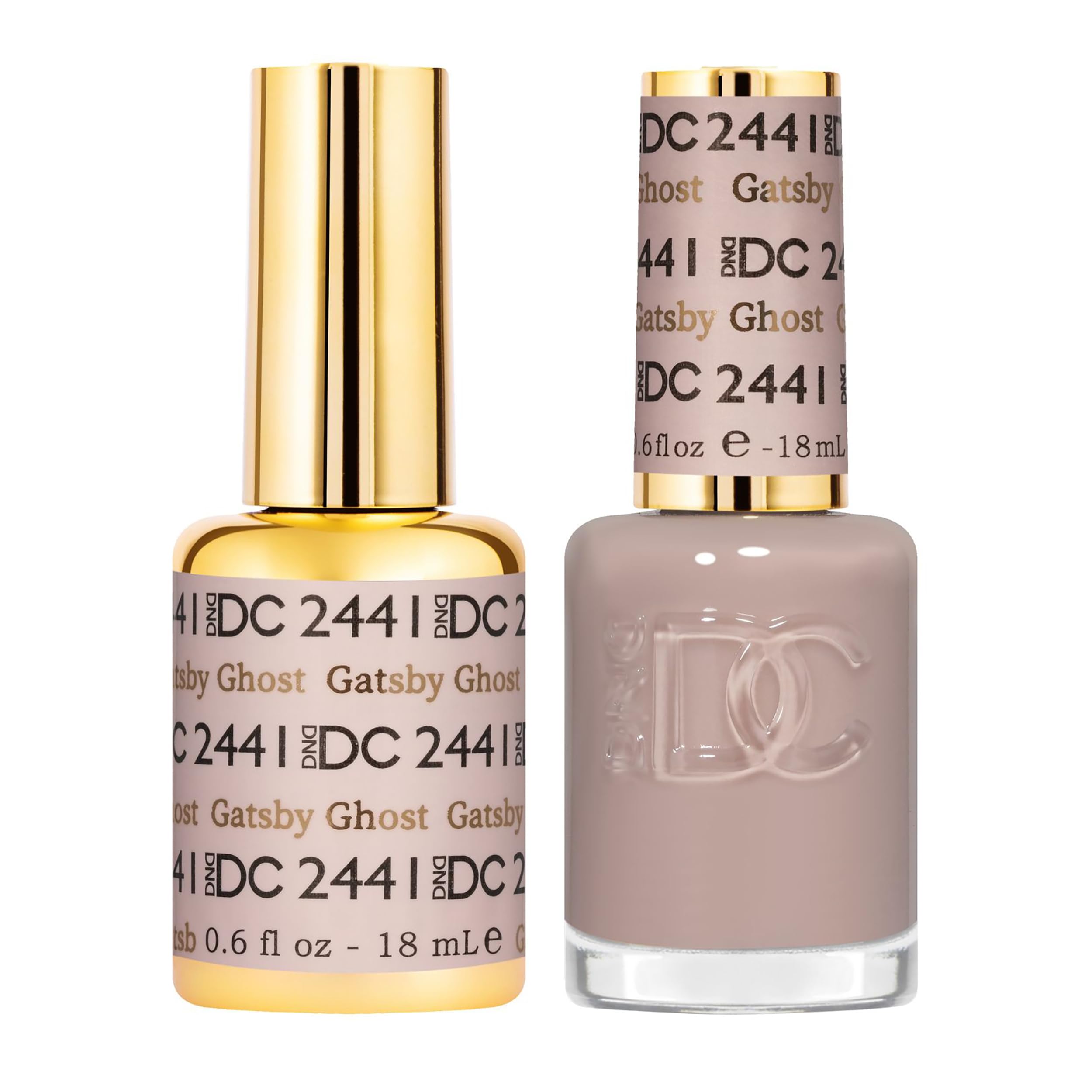 Daisy DND Gatsby Ghost gel-dc sheer set bottle shows natural-looking nails.