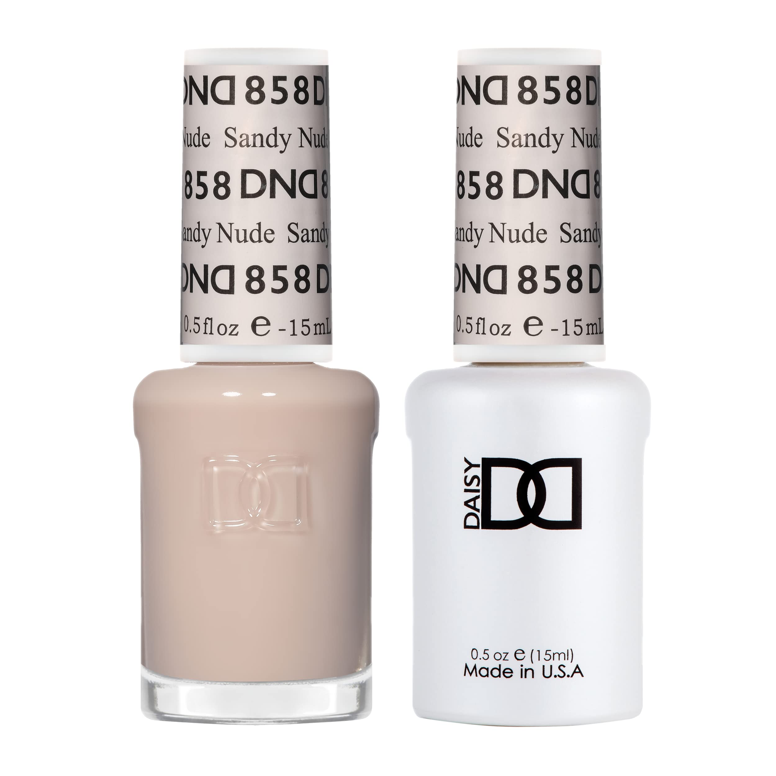 Daisy DND Sandy Nude gel polish bottle pour for natural, everyday nude nails.