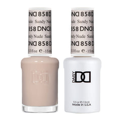 Daisy DND Sandy Nude gel polish bottle pour for natural, everyday nude nails.
