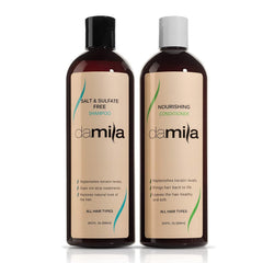 Damila sulfate-free shampoo bottle for keratin-safe cleansing.