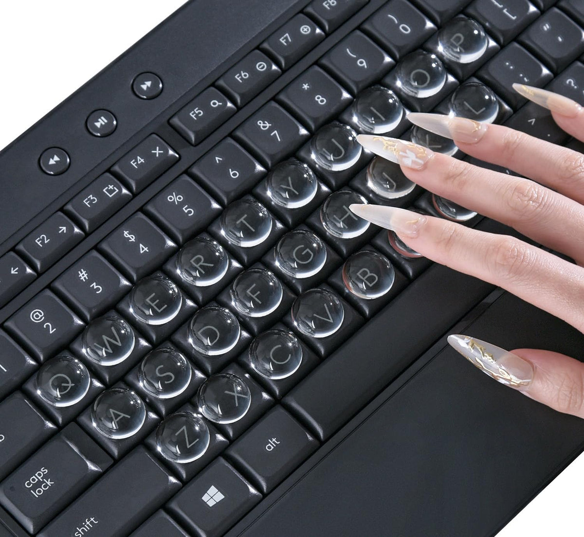 Dammomko keyboard stickers for long nails on clear glass cover improve typing visibility.