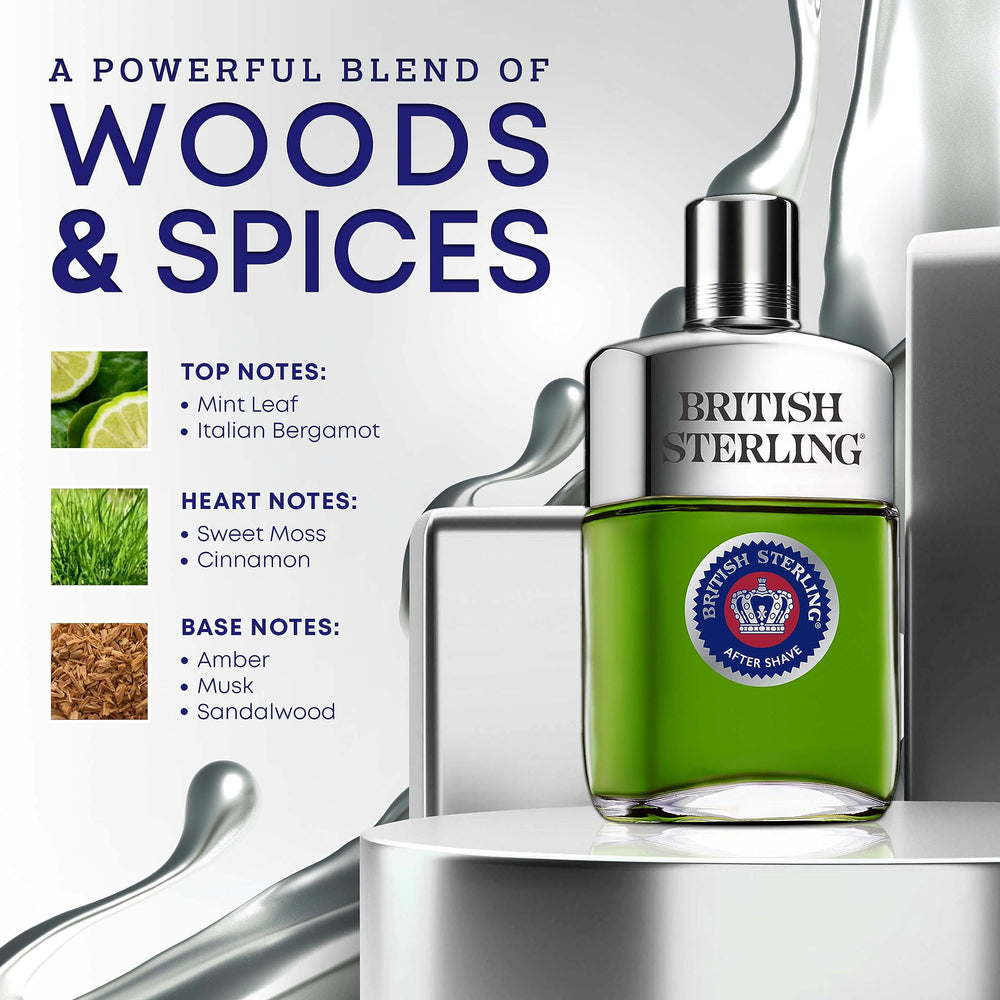 Dana British Sterling aftershave pour—easy splash application for quick routine.