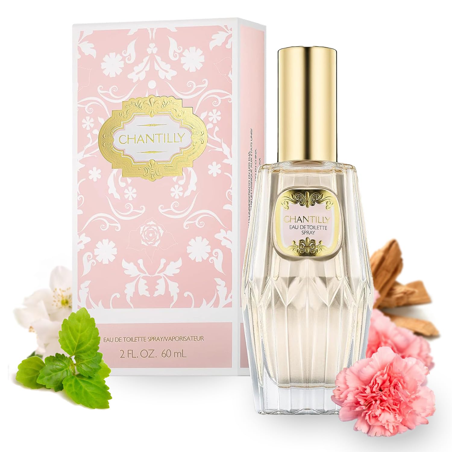 Dana Chantilly EDT bottle closeup showcasing elegant packaging and lasting romance potential.