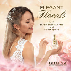 Dana Chantilly EDT heart-notes closeup highlights rose and jasmine for floral refinement.