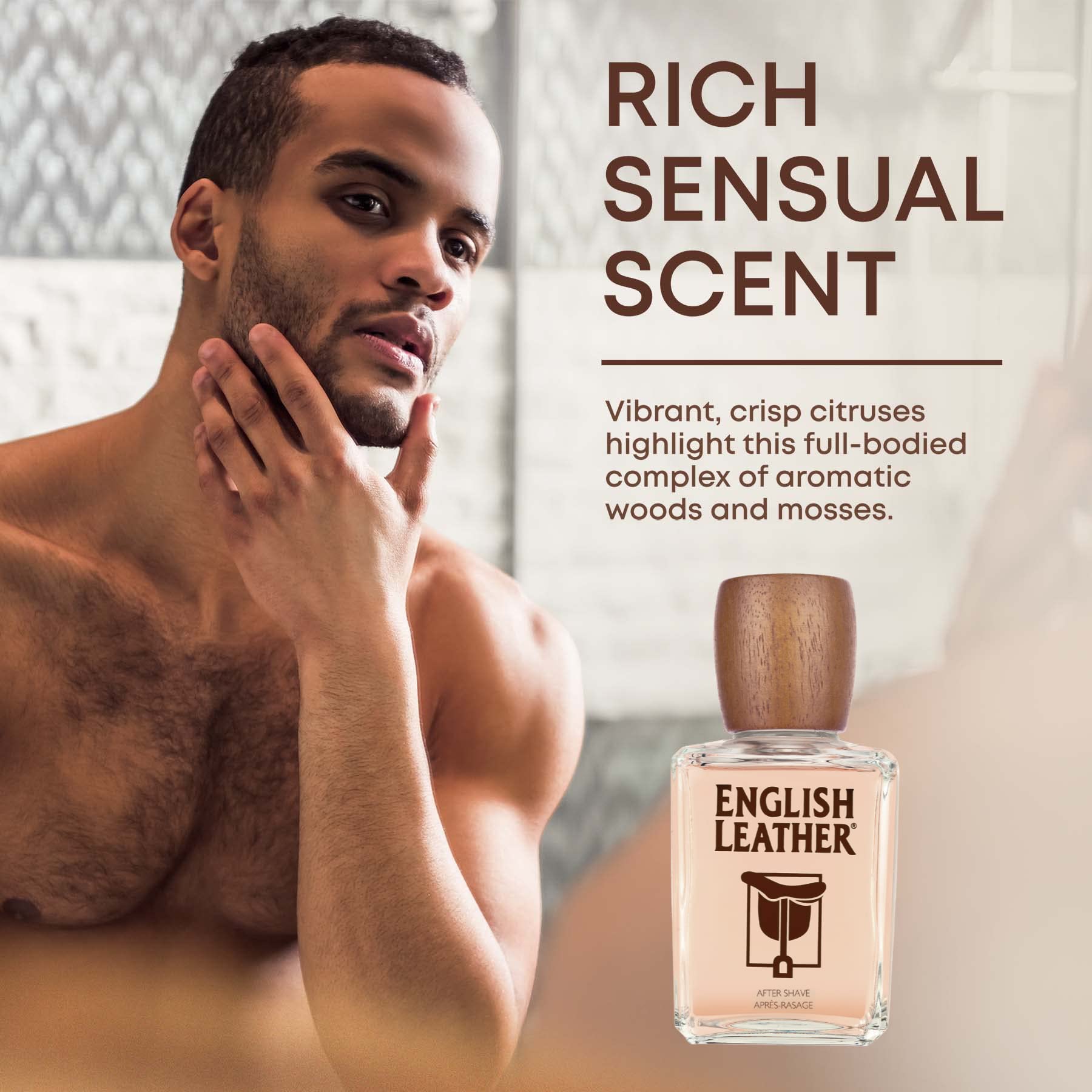 Dana English Leather vintage branding reinforces heritage and premium fragrance experience.