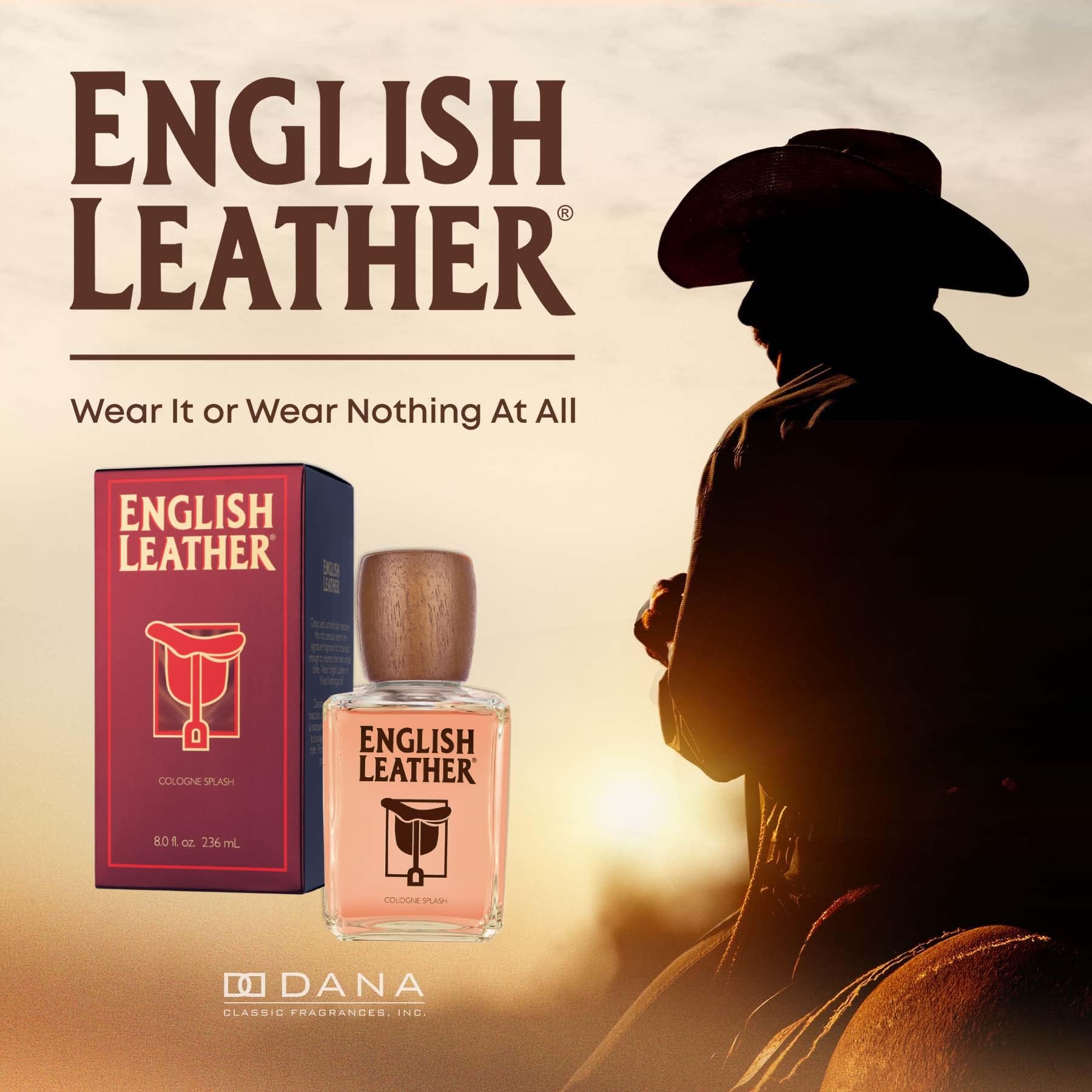 Dana English Leather Cologne label on premium package.