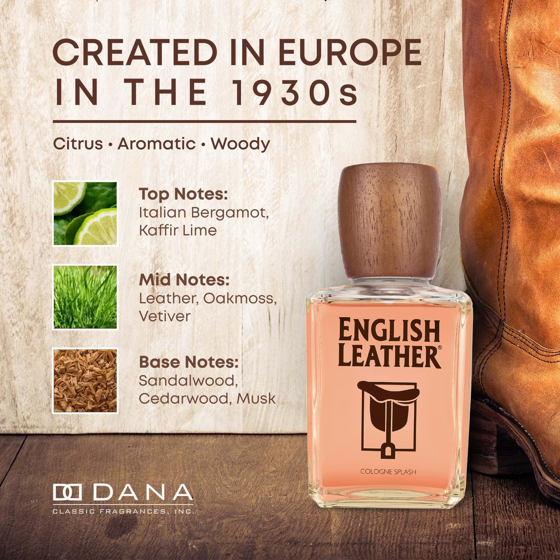 Dana English Leather Cologne packaging shows premium presentation for gifting or personal treat.