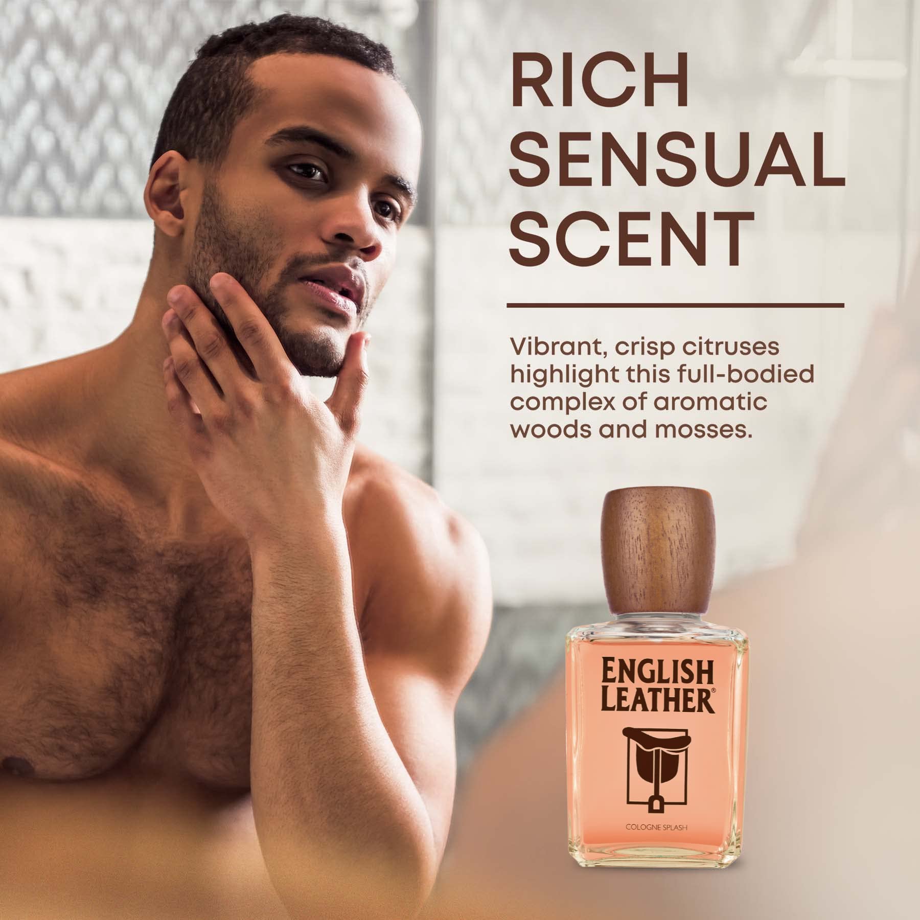 Dana English Leather Cologne sandalwood cedarwood heart notes create rugged sophistication.