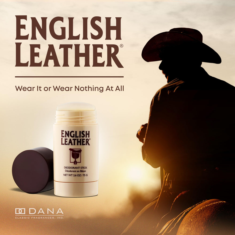Dana English Leather deodorant application image demonstrates smooth glide on skin.