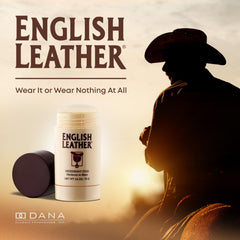 Dana English Leather deodorant application image demonstrates smooth glide on skin.