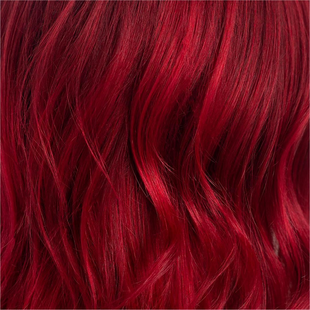 Danger Jones Diablo Red hair closeup captures glossy finish from nourishing formula.