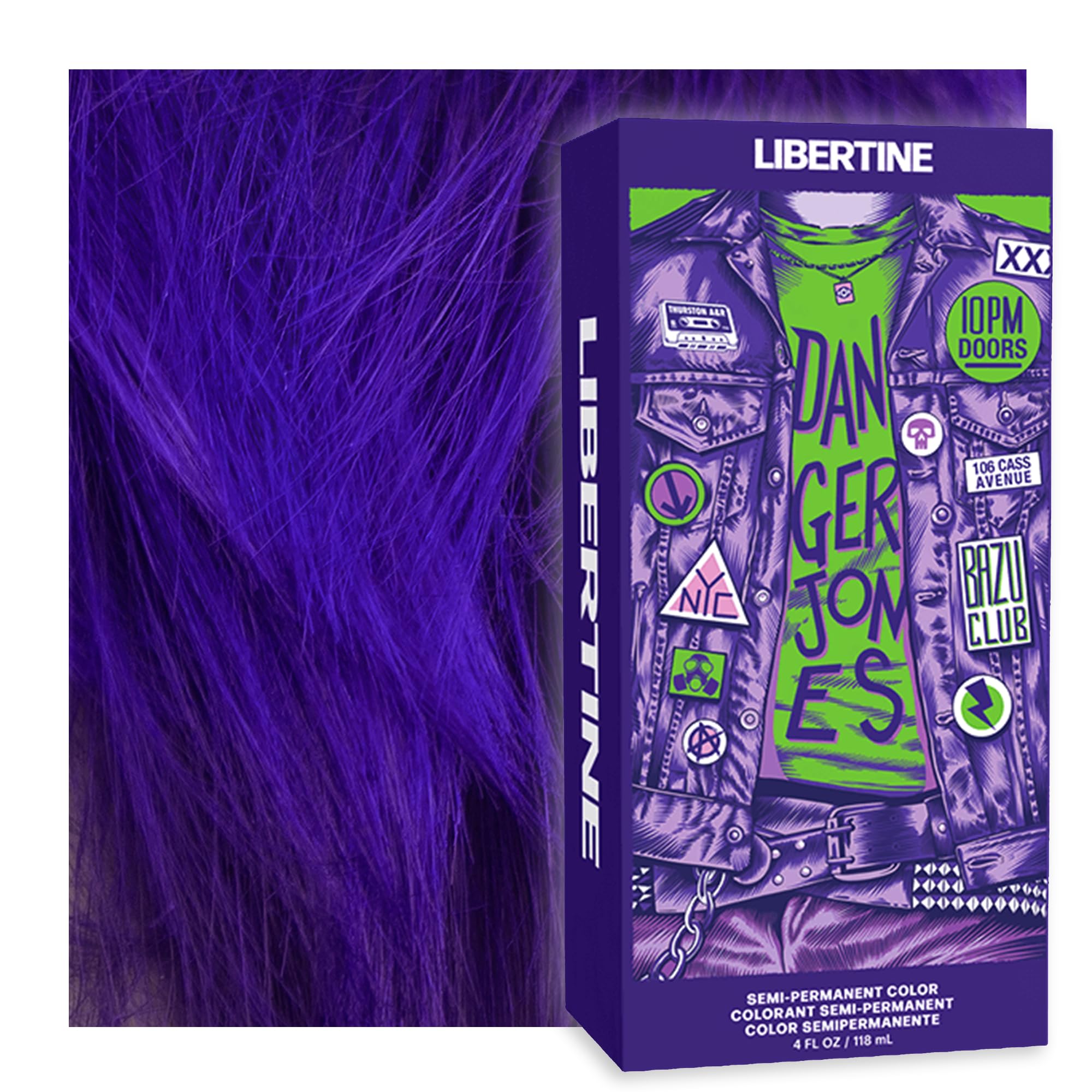 Danger Jones Libertine Violet color bottle pour shows vibrant pigment for bold results.