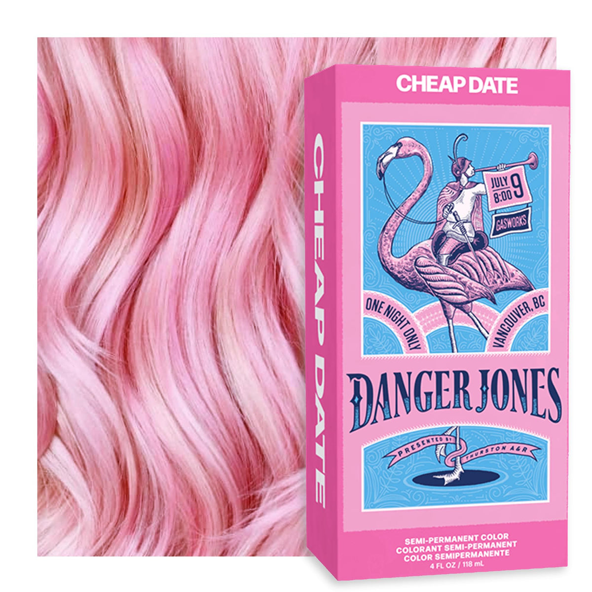Danger Jones Cheap Date light pink front view shows vibrant color and fade-friendly results.