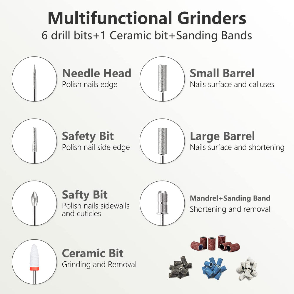 DANNARY nail drill bits kit with six metal bits and one ceramic bit close-up