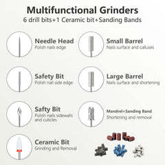 DANNARY nail drill bits kit with six metal bits and one ceramic bit close-up