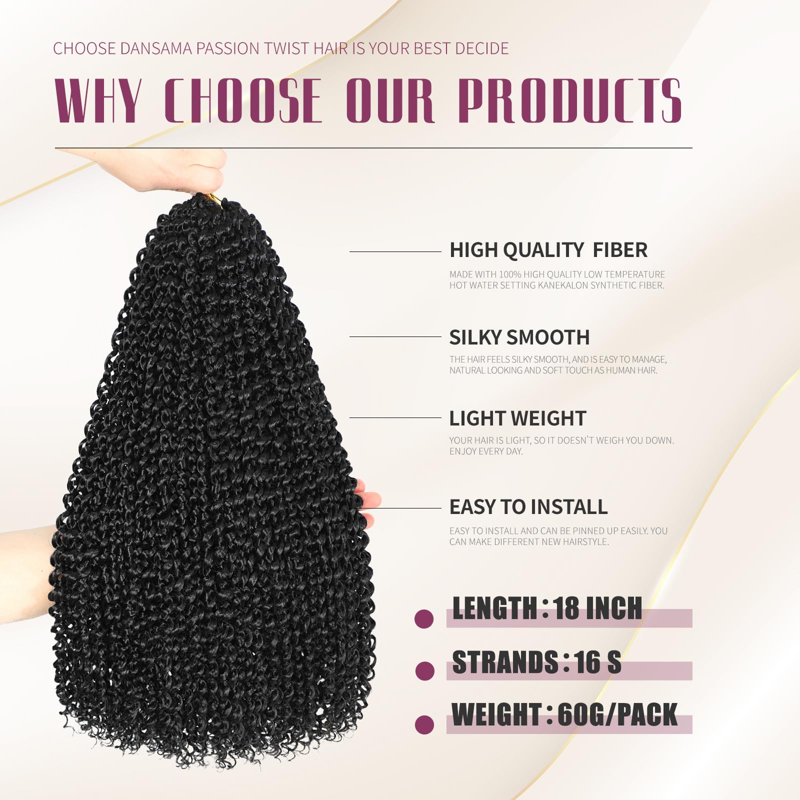 Dansama Water Wave Passion Twist 18-inch length for versatile boho looks.