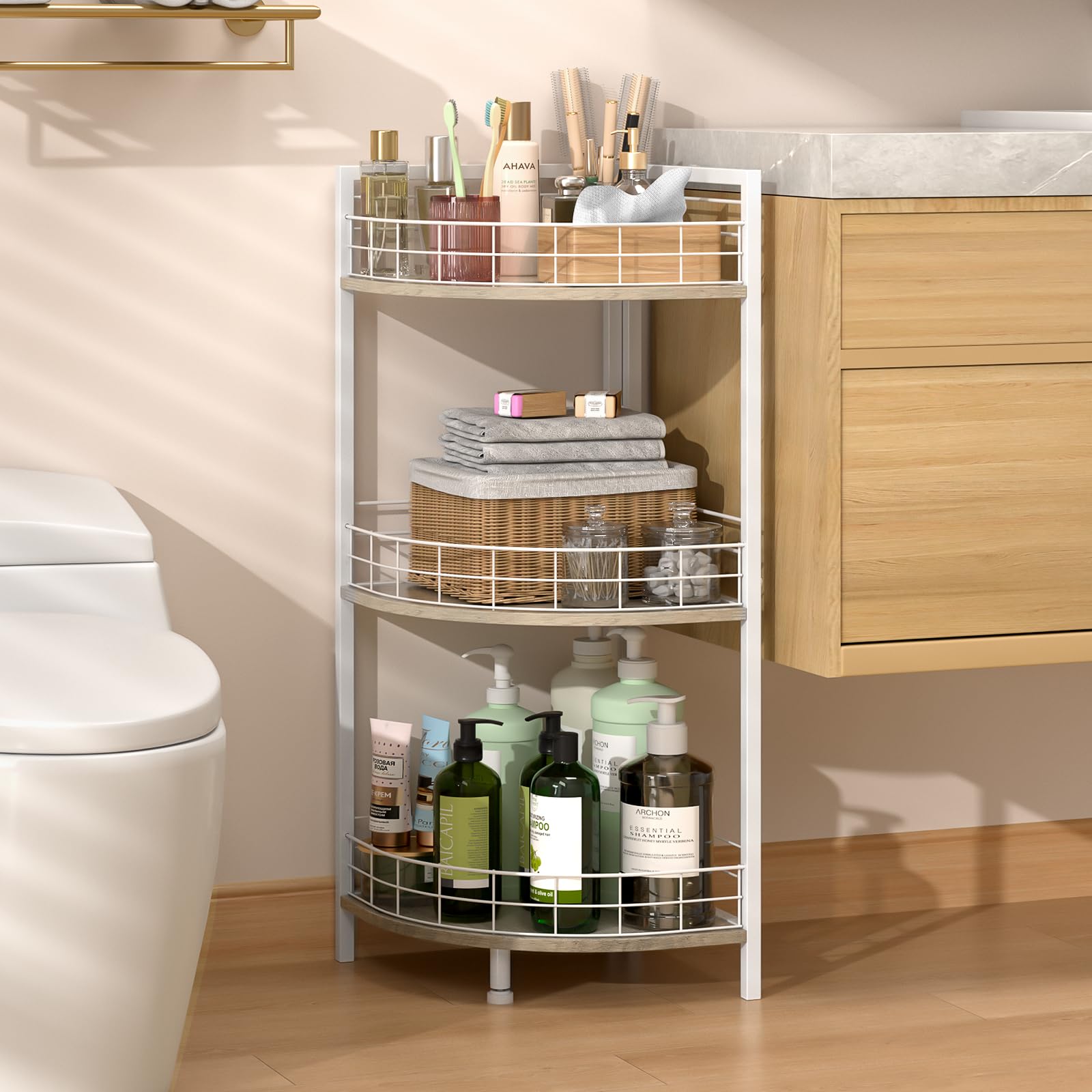 DAOUTIME bathroom shelf 3-tier open design for easy cosmetics organization.