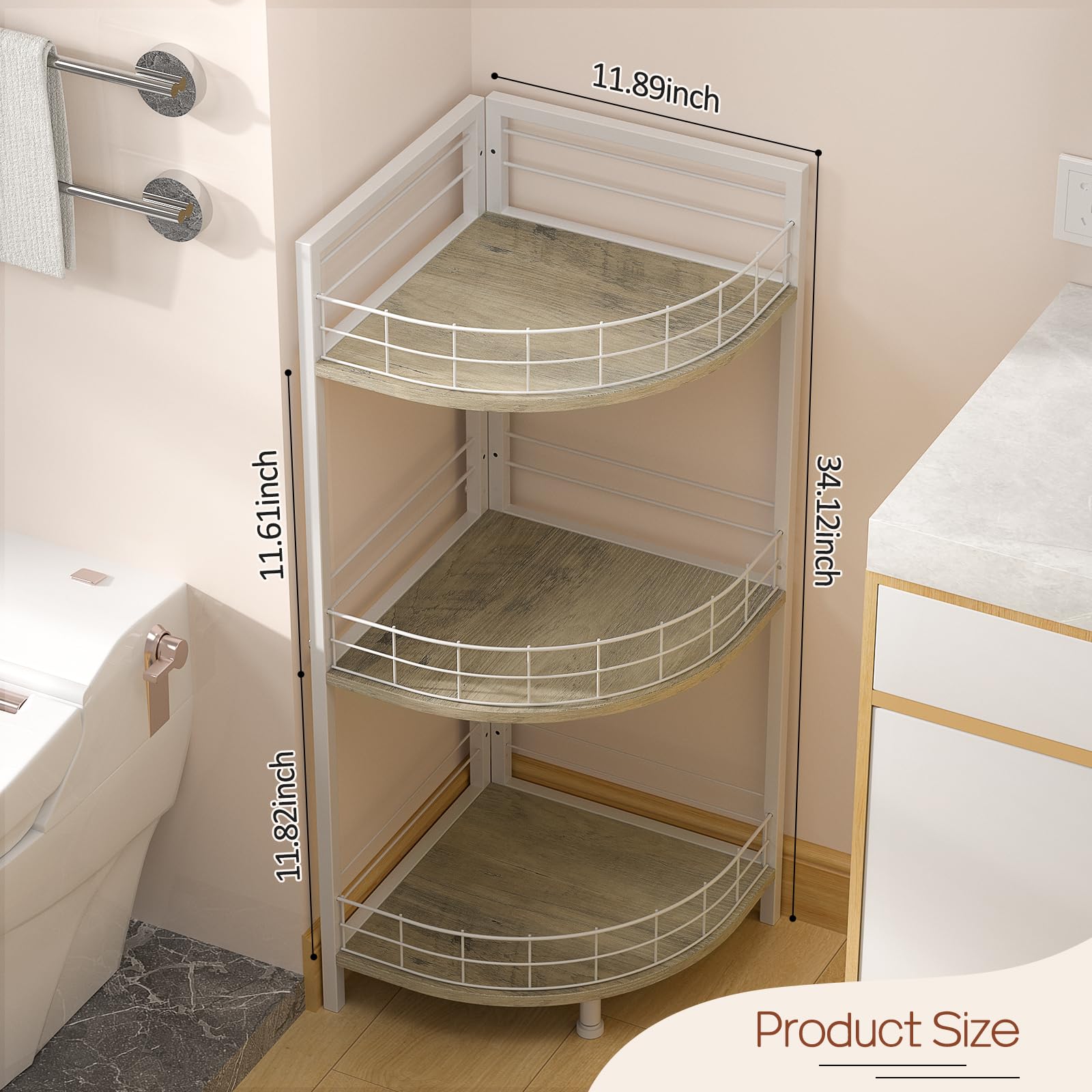 DAOUTIME corner shelf triangle design saves space while stylishly storing bathroom items.