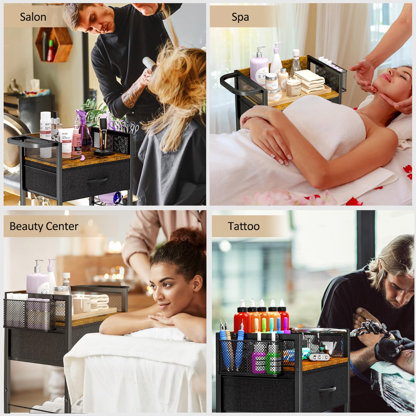 DAOUTIME salon trolley cart assembly process shown for quick setup.
