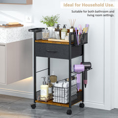 DAOUTIME salon trolley cart basket storage demonstrates multipurpose space for brushes, color, and towels.