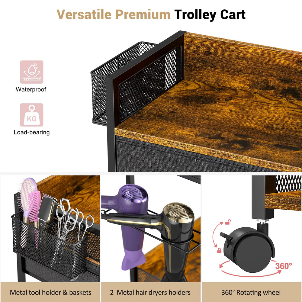 DAOUTIME salon trolley cart in-studio use features compact, professional black finish.