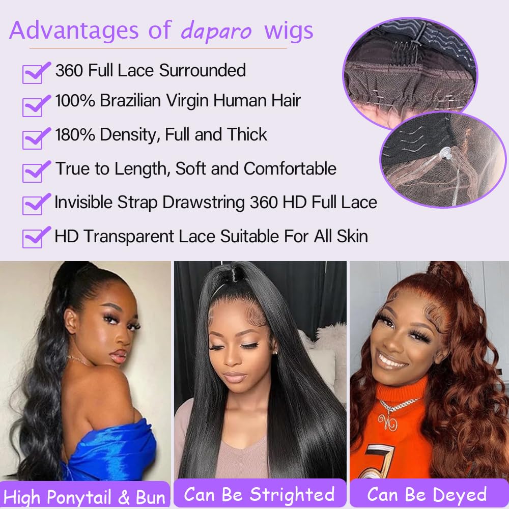 Daparo hidden strap 360-full-lace wig offers secure, glue-free wear.