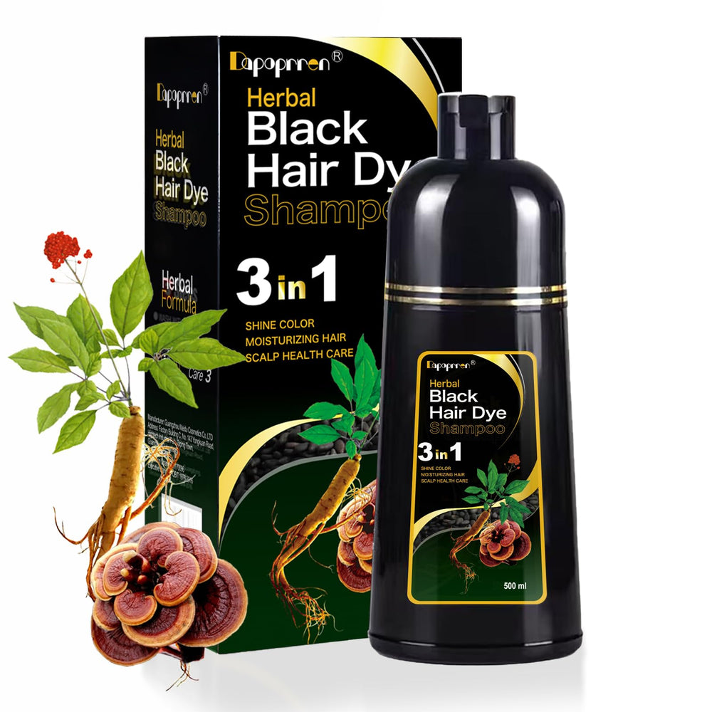 Dapoprren Black Hair Dye Shampoo bottle with pump for easy application and even coverage.