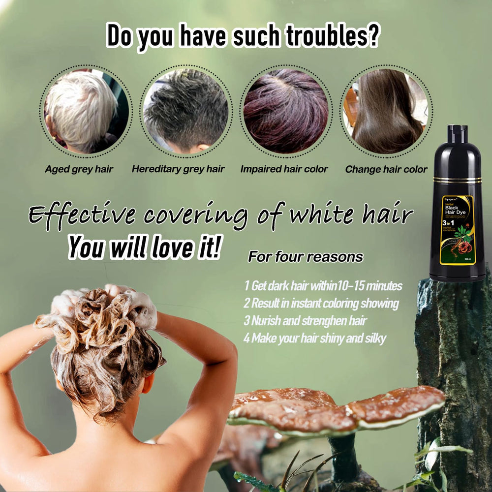 Dapoprren 3-in-1 hair dye shampoo acts as dye, shampoo, and conditioner in one bottle.