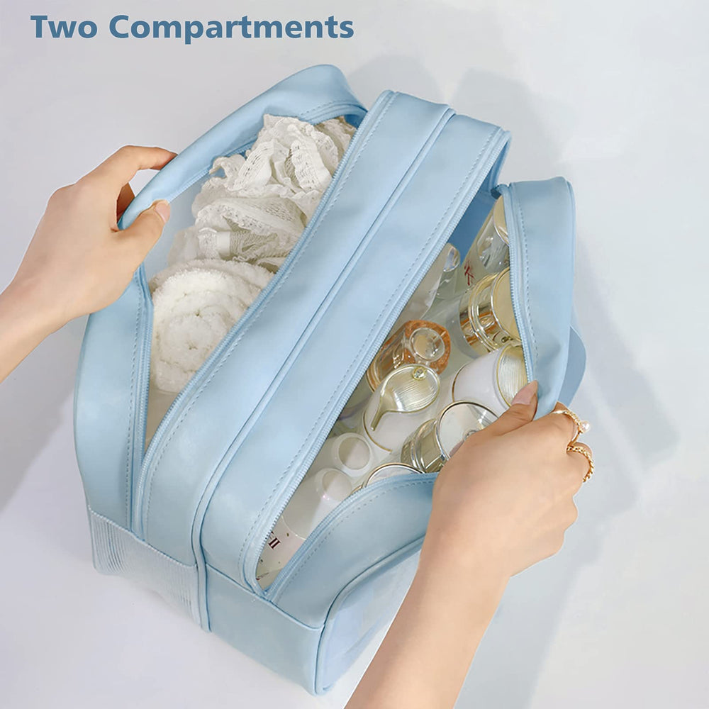 DAPOWER bolsa de aseo azul XL, interior con doble compartimento para separar productos.