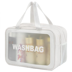 DAPOWER bolsa de higiene de viaje blanca XL, vista frontal, fácil acceso y organización.
