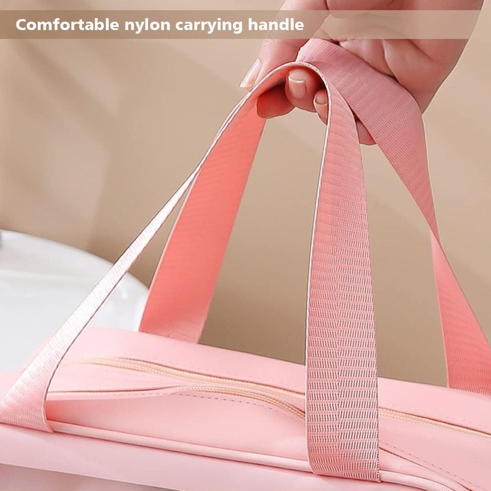 DAPOWER travel toiletry bag pink-xl on bathroom shelf demonstrates practical travel companion.